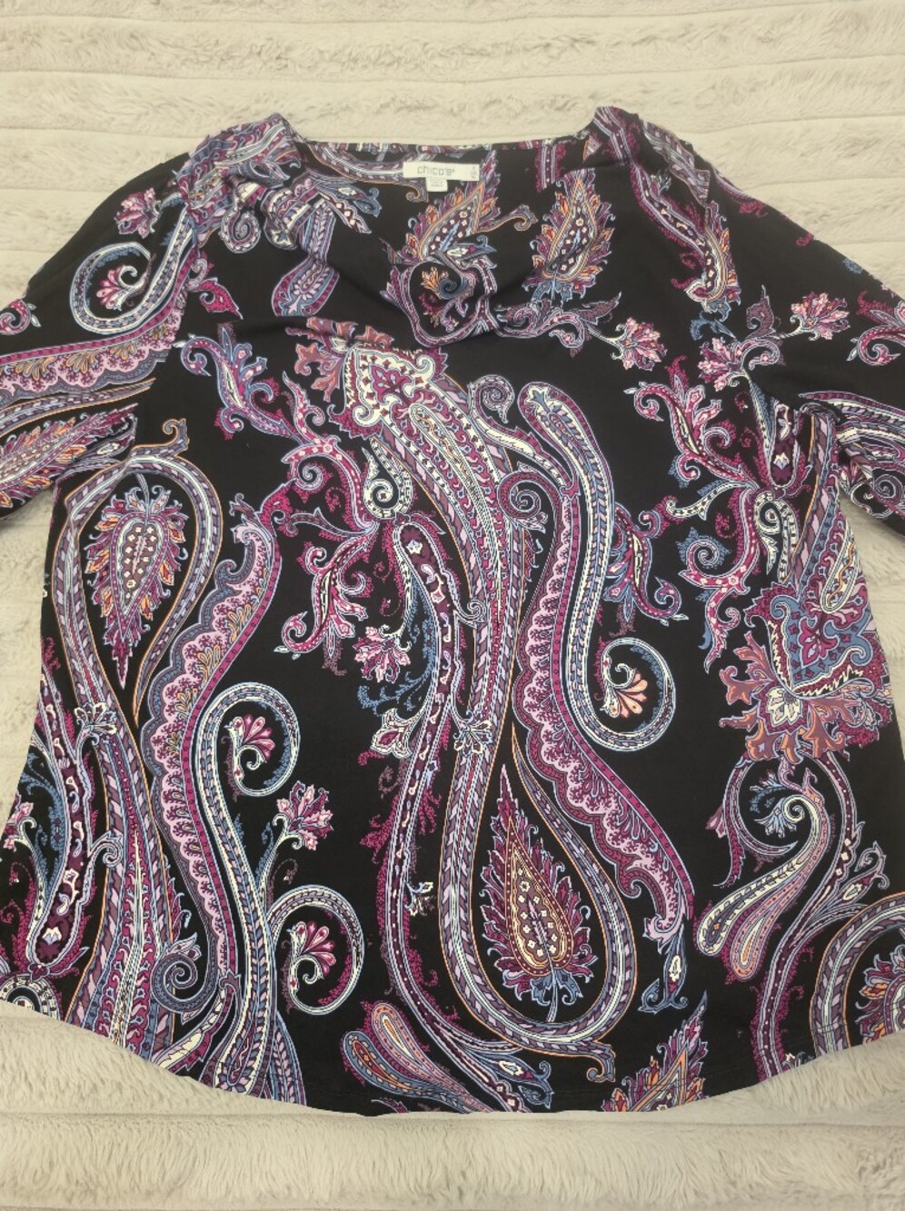 Chico's Black Tunic with Pink and Blue Paisley